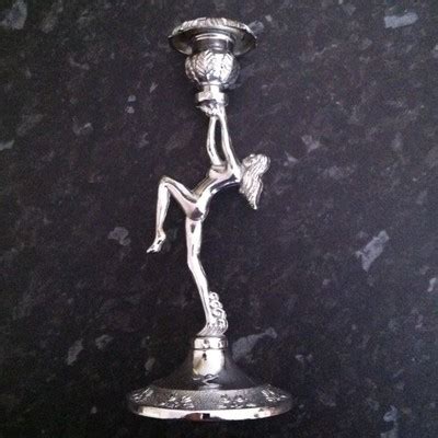 Art Deco Chrome Candlesticks Nude Dancing Lady Barley Twist One Pair