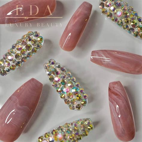 EDA LUXURY BEAUTY Nude Pink Marble 3D Jewel Press On Jewelry Etsy UK