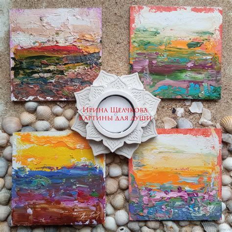 Пейзаж-миниатюра 10х10 см Картина маслом на картоне. Абстракция в ...