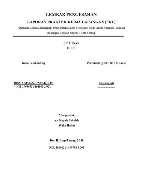 6 Contoh Lembar Pengesahan Proposal Laporan Kegiatan Penelitian