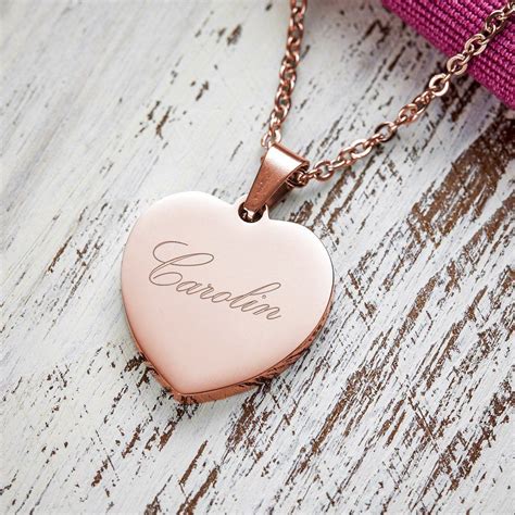 Herz Anhänger Kette mit Gravur Name Roségold Personalisiert