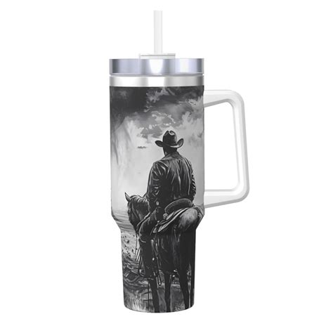 Gaeub S Black White Western Cowboy Print Stainless Steel Hot Cold