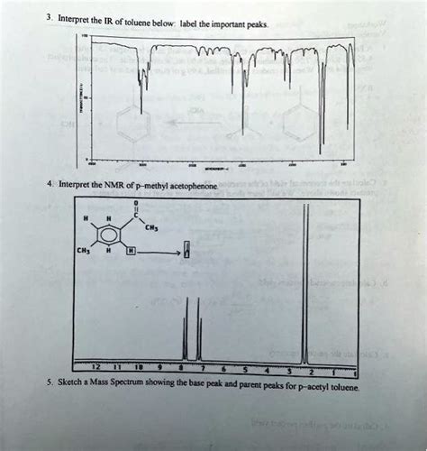 Solved Intempret The Ir Of Toluene Below Label The Important Peaks Interprct The Nmr Of P