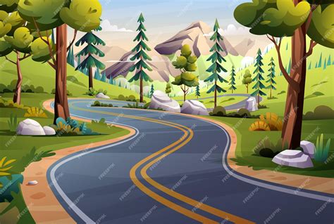 Premium Vector | Mountain road landscape illustration Nature highway ...