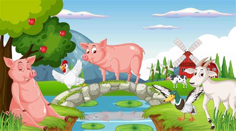 Farm background with happy animals 8334883 Vector Art at Vecteezy