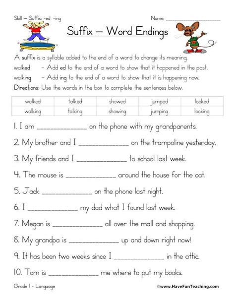 Adding Ed And Ing Worksheets