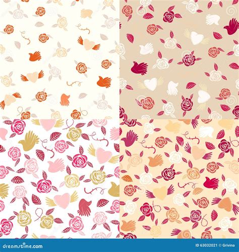 Four Valentine Seamless Patterns Stock Vector Illustration Of Hearts