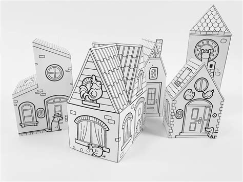 Paper Toy Houses Set 2 Printable Activity Sheets Paper Craft Kit Cut