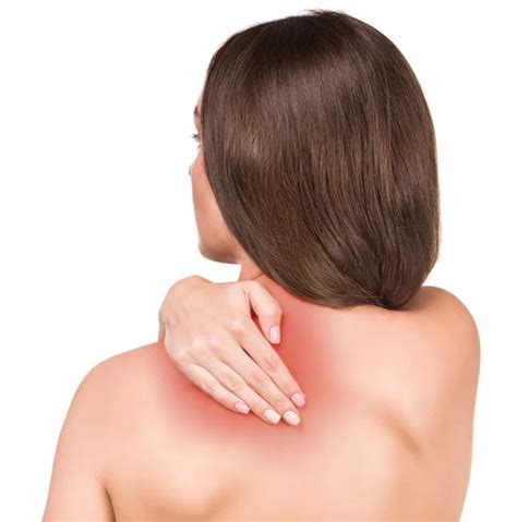 Naked Woman With Neck Pain Back View Studio Shot On White Back Stock Photo By Sasapanchenko