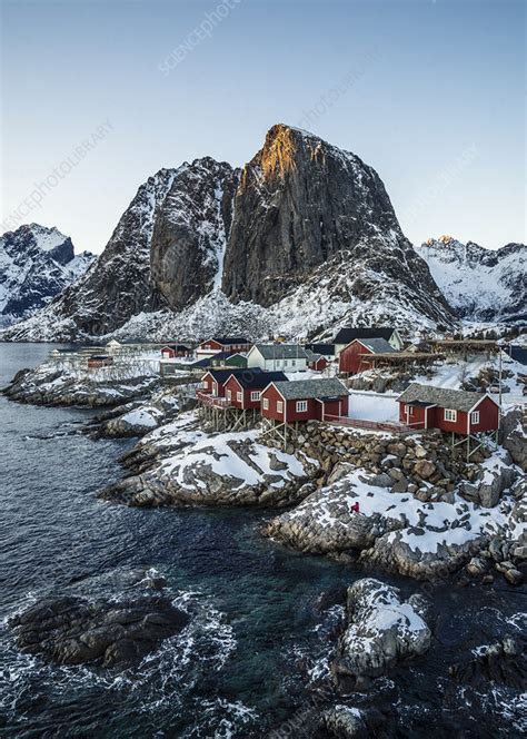 Fishing village and cliffs, Lofoten Islands, Norway - Stock Image ...