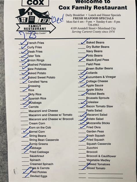 Cox Family Restaurant | Morehead City NC