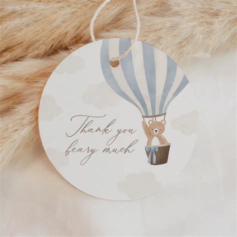 Blue Teddy Bear Hot Air Balloon Baby Shower Favor Tags Zazzle