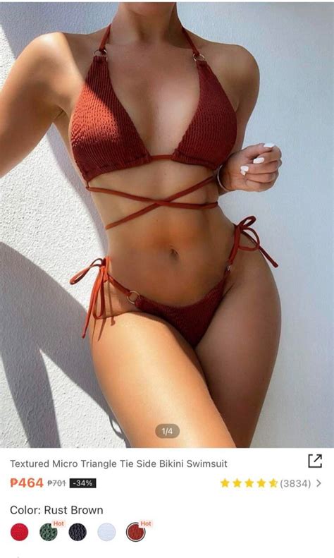 Triangle Tie Side Bikini With Long Strings Textured Women S Fashion Swimwear Bikinis