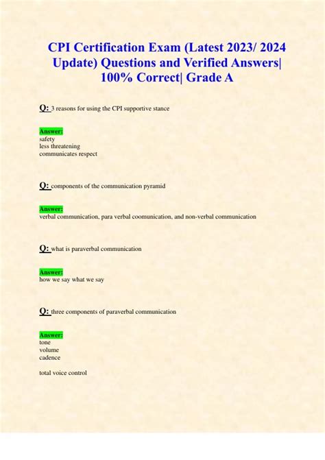 CPI Certification Exam (Latest 2023/ 2024 Update) Questions and