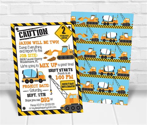 Construction Birthday Party Invitation Construction Party Etsy