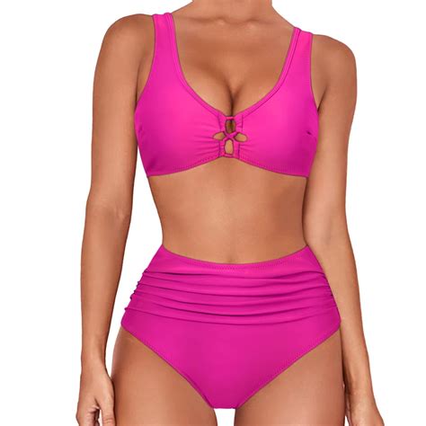 BUIgtTklOP Women S High Waisted Bikinis Sets Women S Sleeveless Solid Bikini Set Swimsuit Push