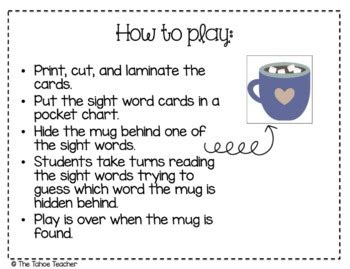 Find The Hot Chocolate A Sight Word Pocket Chart Game By The Tahoe Teacher