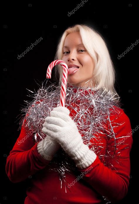 Sexy Blonde Licking Lollipop Stock Photo Fxquadro