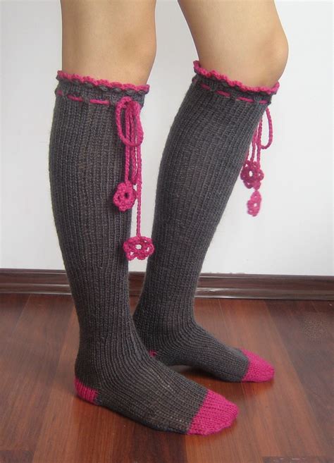 Items similar to Knee High wool socks for women - with Ties // ladies ...