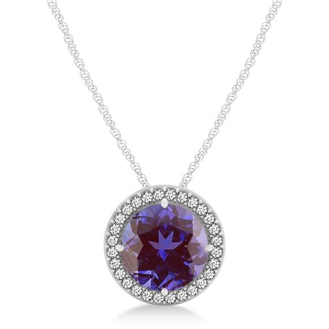 Lab Alexandrite Floating Solitaire Halo Pendant Necklace K White Gold