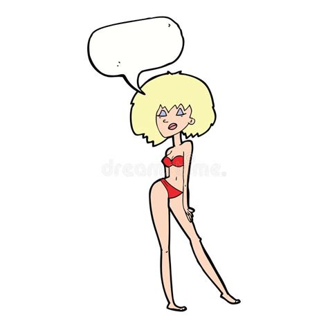 Mujer De La Historieta En Bikini Con La Burbuja Del Discurso Stock de ilustración Ilustración