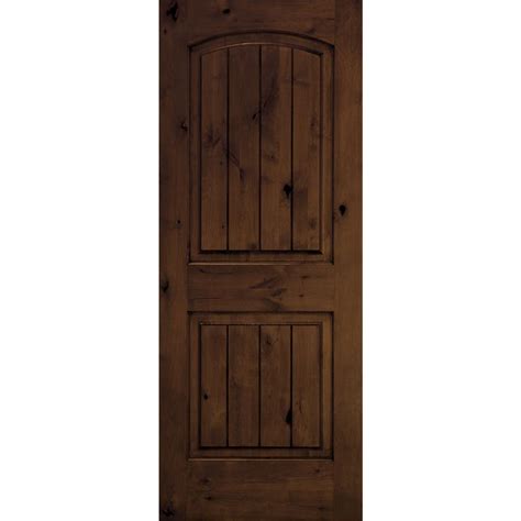 Krosswood Doors 42 In X 80 In Rustic Knotty Alder Arch Top V Grooved Provincial Stain Right