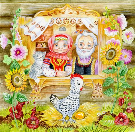 Картина «Курочка Ряба» Бумага, Акварель 2022 г.