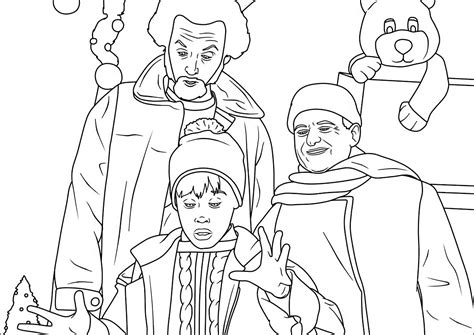 Kevin with burglars Harry and Marvin - Home Alone Coloring Pages