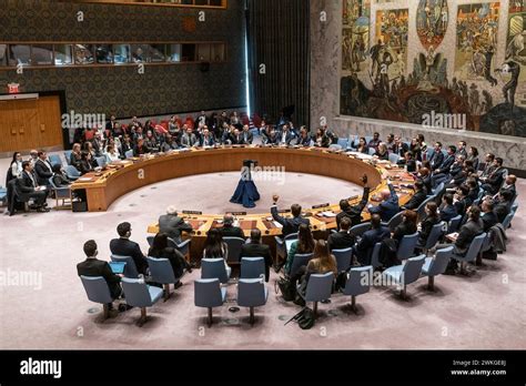 Members Of Security Council Vote During Sc Meeting On Situation In Gaza