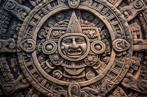 Ancient Aztec Mayan Calendar: Intricate Round Pattern on Stone Surface. AI Stock Illustration ...