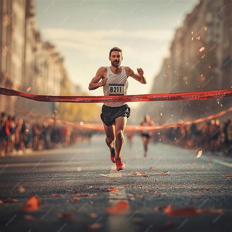 Visual of a runner crossing the finish line at a marathon | Premium AI