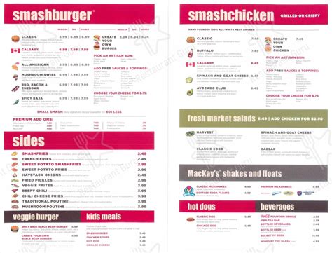 Menu at Smashburger restaurant, Calgary, 32 Ave NE #4