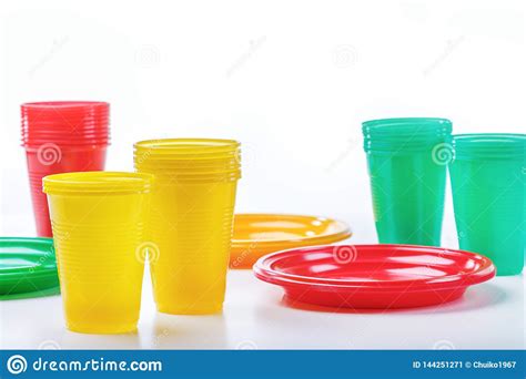 A Set Of Plastic Dishes On White Background Stock Image Image Of