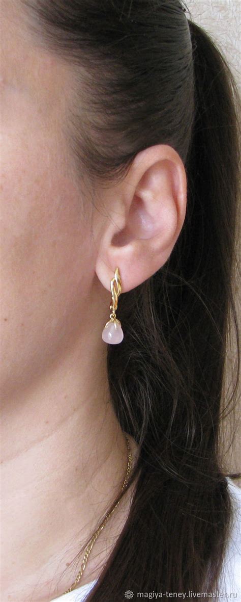 Серьги с розовым кварцем, серьги капли кварц натуральные камни купить в ...