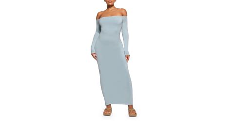 Skims Off The Shoulder Long Sleeve Maxi Dress In Blue Lyst