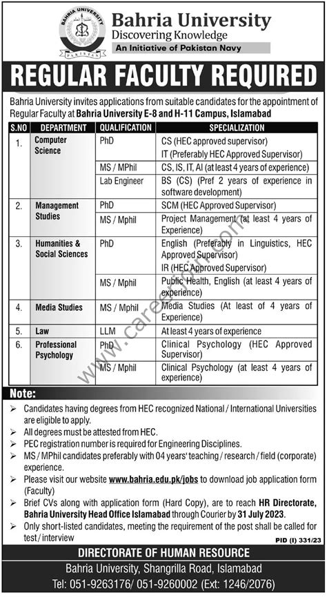 Bahria University Jobs July