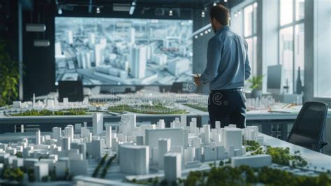 skilled civil engineer planning urban city plan   model  table