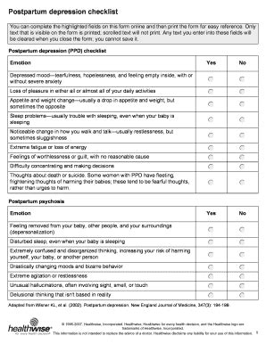 Fillable Online Postpartum depression checklist - bfemcaremdbbcomb Fax ...