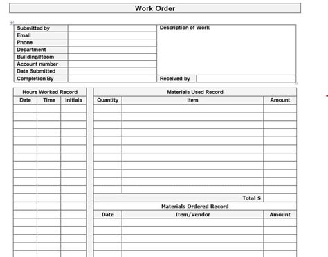 practical work order templates formats word excel fomats