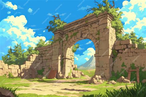 Stone Archway Leading To A Distant Mountain Premium Ai Generated Image
