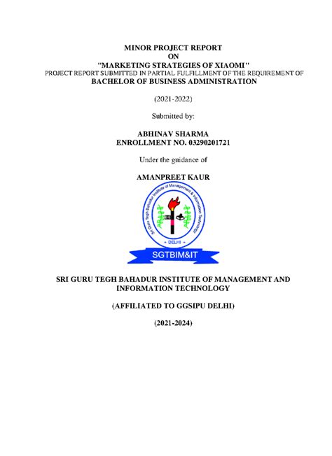 Abhinav Sharma Xiaomi - MINOR PROJECT REPORT ON "MARKETING STRATEGIES