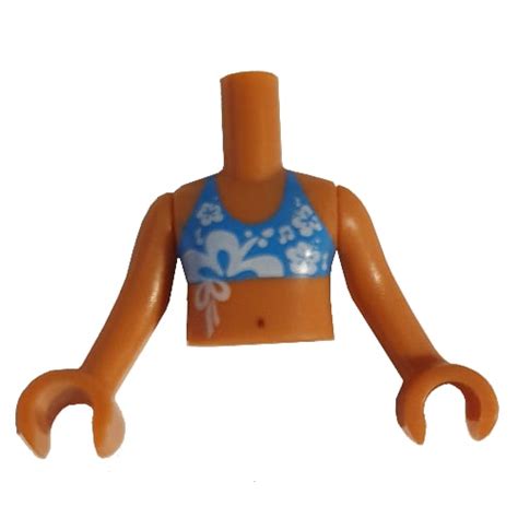 Lego Part C Pr Minidoll Torso Girl With Dark Azure Bikini Top Print Medium Nougat
