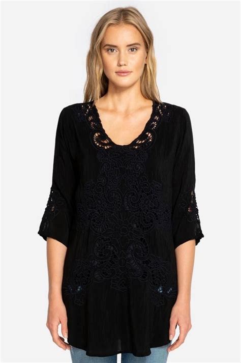 Johnny Was Arlene 34 Sleeve Sheer Floral Lace Tunic Top Boho Chic C27318 New Lace Tunic Tops