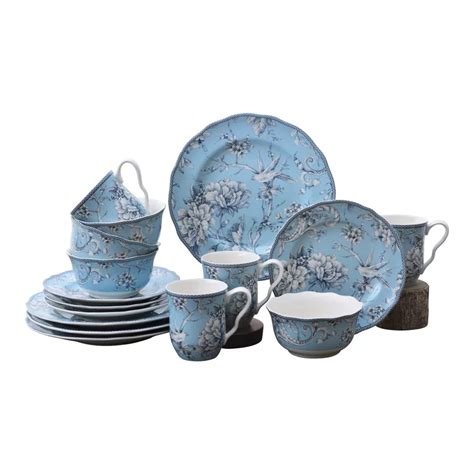 222 Fifth Adelaide 16 Piece Dinnerware Set Service For 4 Blue