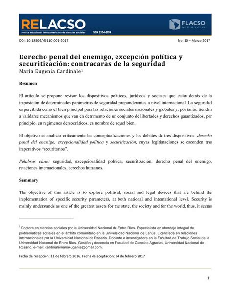 Pdf Derecho Penal Del Enemigo Excepci N Pol Tica Y Relacso Flacso