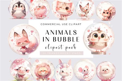 31 Watercolor Animals in Bubble Clipart Graphic by Studio Glam