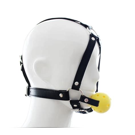 Leather Open Mouth Bondage Restraint Adult Game Mask Yellow Ball Gag Head Harness Gags Sex Toys