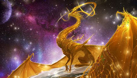 Dragon Digital Art Fantasy Art Godfrey Escota Gold Space Hd