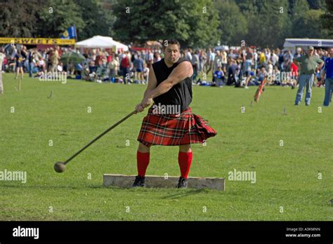 A Competitor Throwing The Hammer Pitlochry Highland Games Perthshire