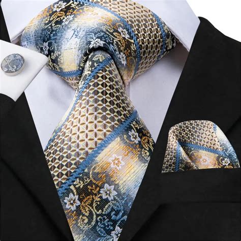 Hi Tie Silk Floral Ties For Men Striped Tie Set And Pocket Square